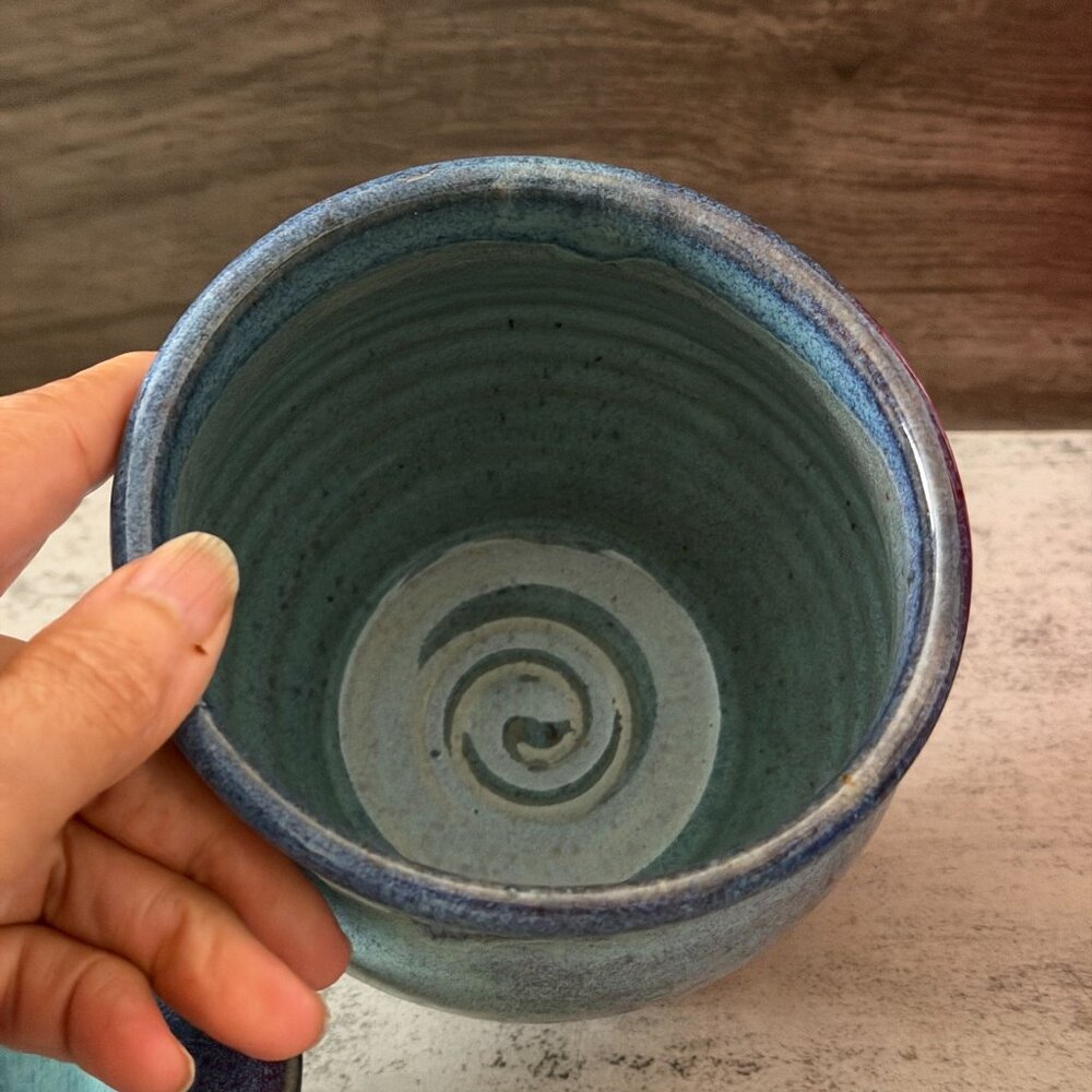 Vintage Studio Pottery Blue Butter Dip Chiller Tom's Thumb Pottery Lebanon ME - Picture 4 of 8